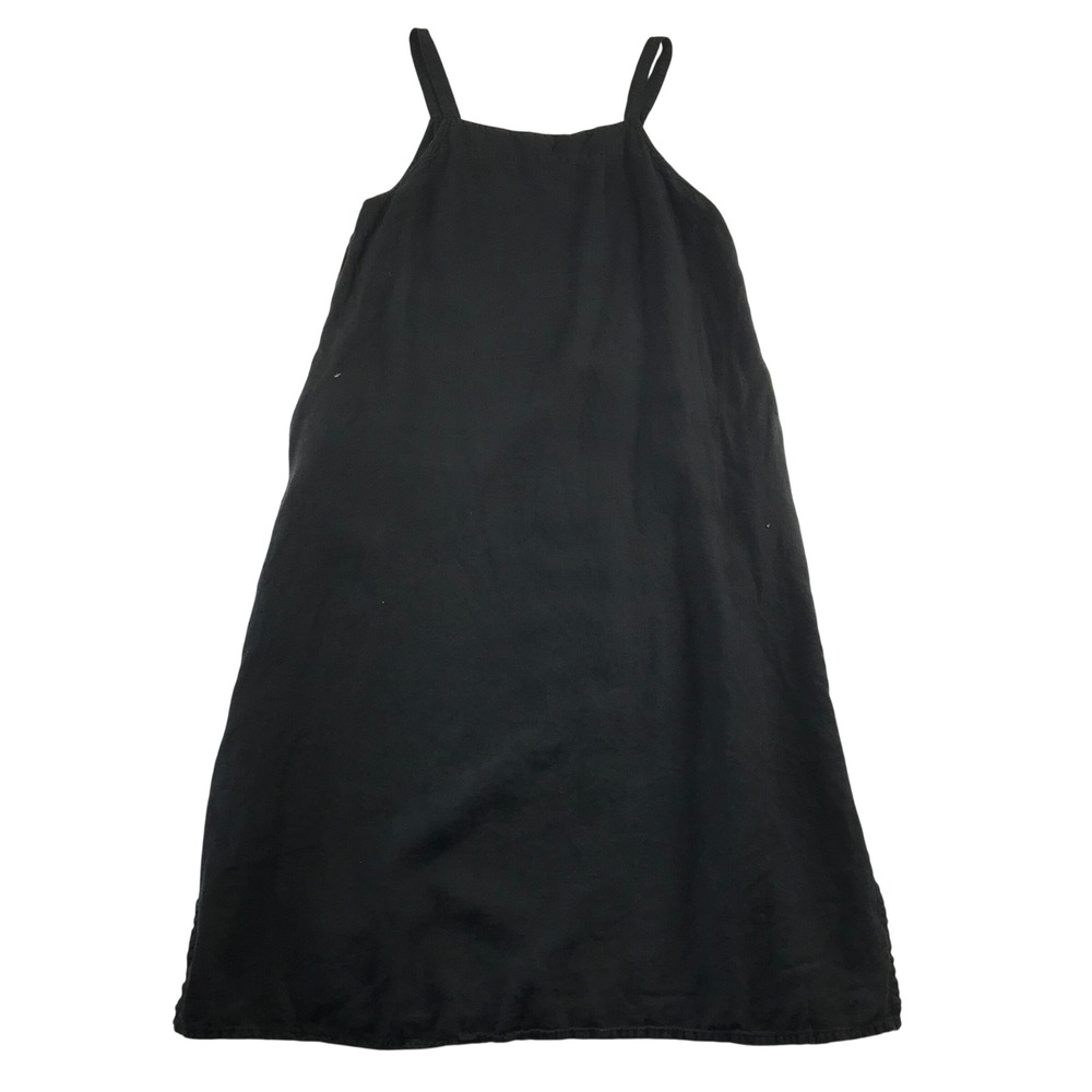 Metta Melbourne Black 100% Linen Pinafore Midi Dress Sz 3 Square Neck Sleeveless